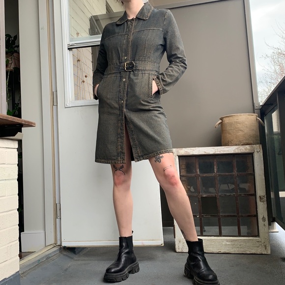 Vintage Y2K Acid Wash Jacket Dress With Belt - Picture 3 of 4